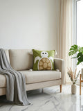 Green Turtle Printed Cushion Cover with Tassels | Kids Decorative Pillow Cover
