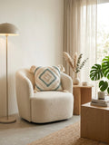 Cream & Blue Tufted Diamond Cushion Cover with Tassels