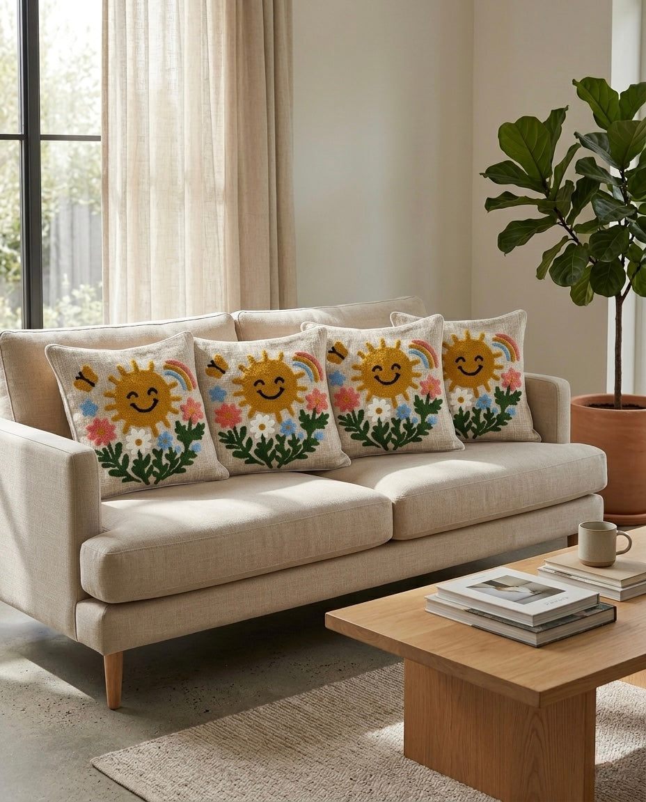Sunny Bloom Embroidered Cushion Cover.