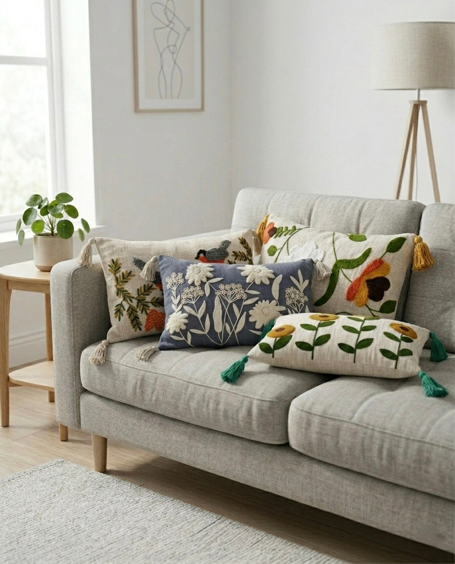 Mustard Bloom Tufted Cushion Cover with Tassels