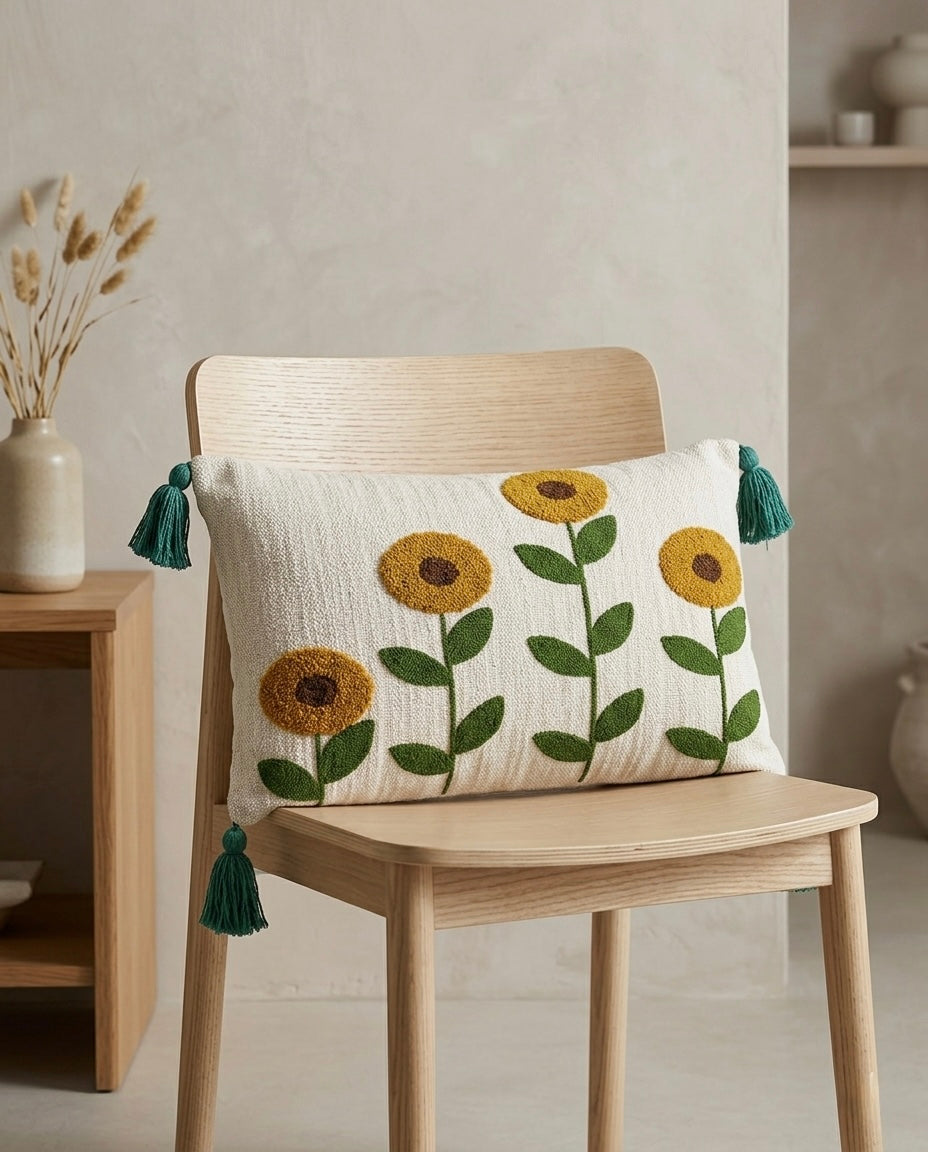 Sunflower Charm Embroidered Cushion Cover