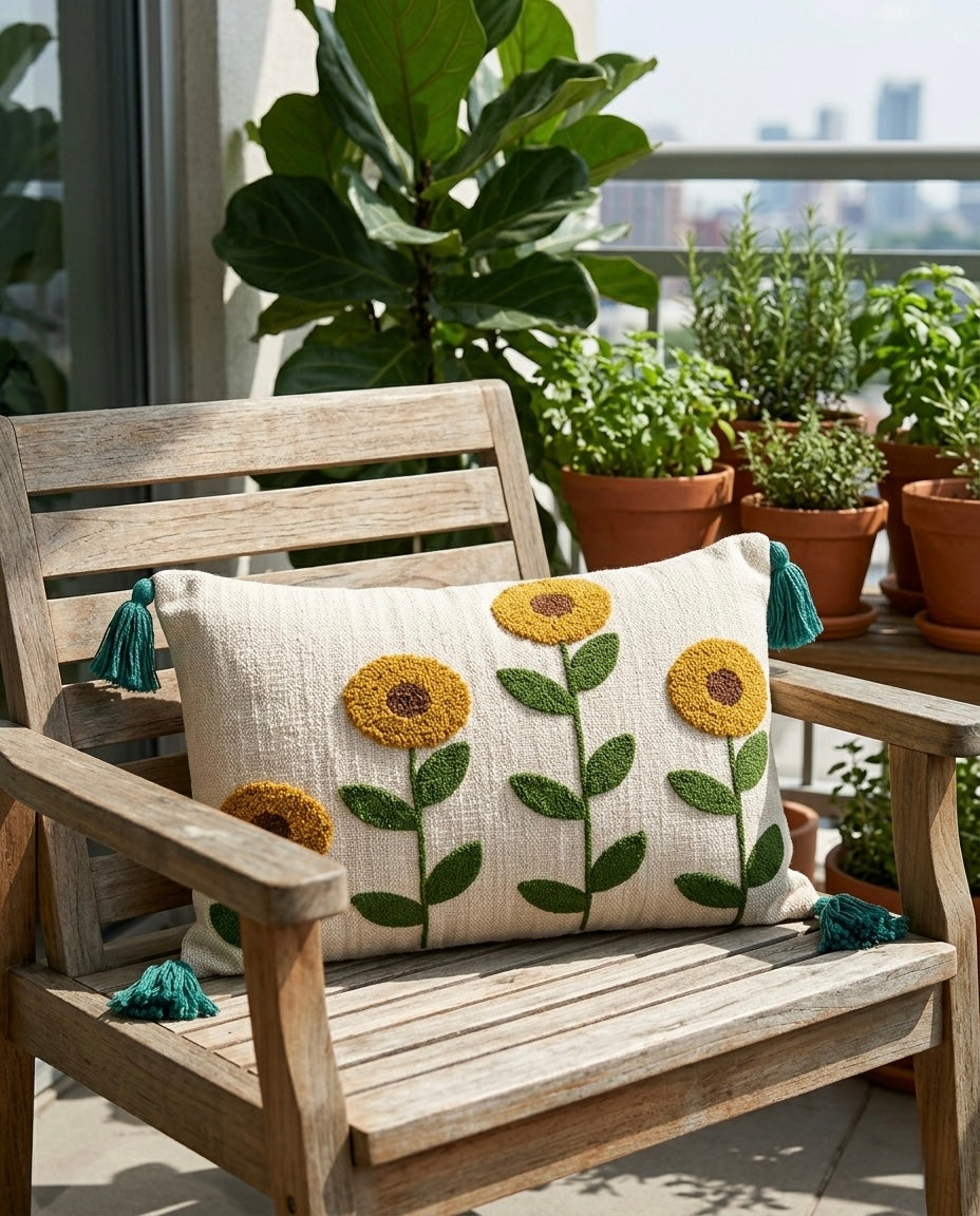 Sunflower Charm Embroidered Cushion Cover
