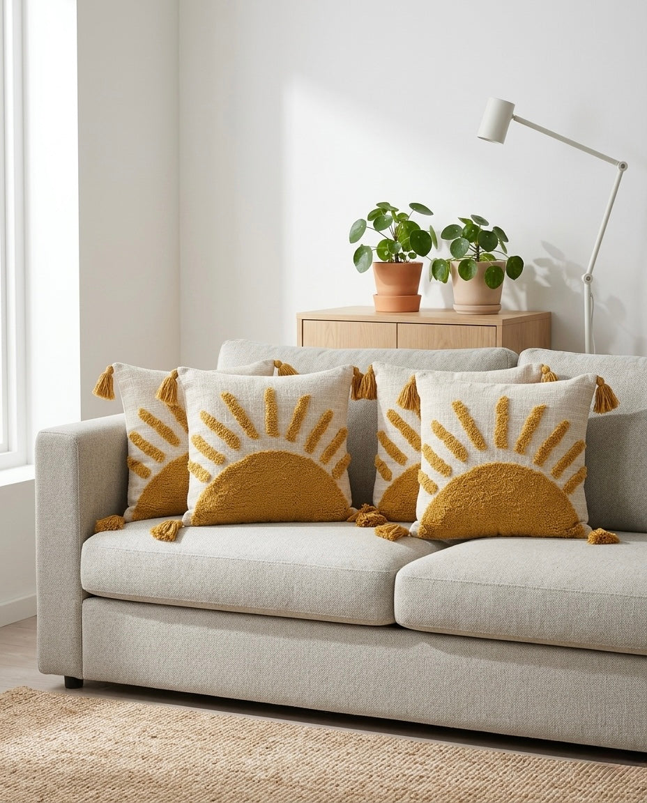 Golden Sunrise Tufted Cushion Cover