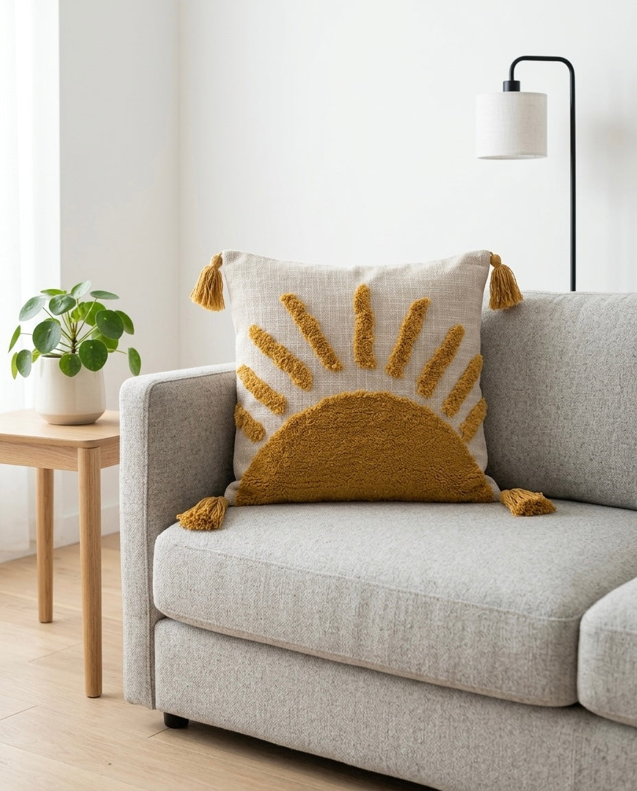 Golden Sunrise Tufted Cushion Cover